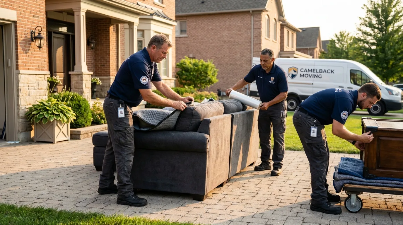 Large estate moving crew wrapping furniture in East Bernard, TX